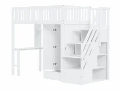 ModernLuxe Cama alta 90x200 cm - con armario y escritorio - estructura de cama de madera -