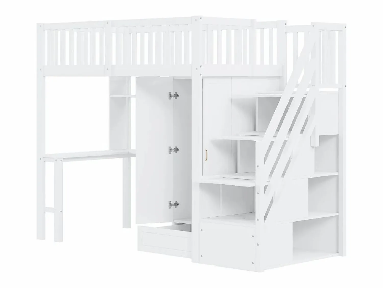 ModernLuxe Cama alta 90x200 cm - con armario y escritorio - estructura de cama de madera -