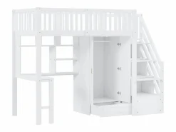 ModernLuxe Cama alta 90x200 cm - con armario y escritorio - estructura de cama de madera -