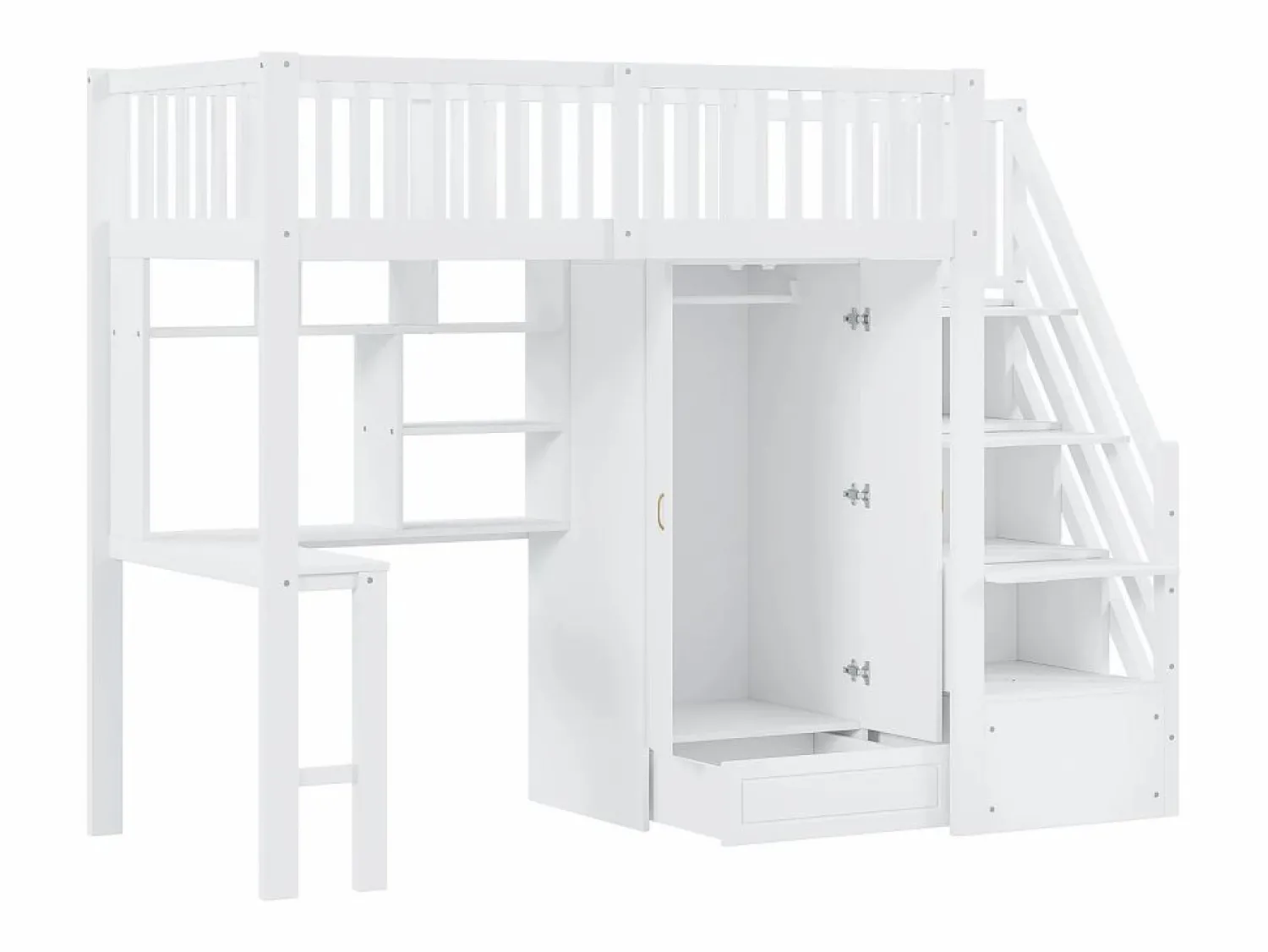 ModernLuxe Cama alta 90x200 cm - con armario y escritorio - estructura de cama de madera -