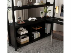 Outlet Cama alta 140x200 cm - con escritorio y estante de almacenamiento - con guardarropa - con escalera - Metal + tableros de partículas - Cama Alta