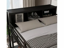 Outlet Cama alta 140x200 cm - con escritorio y estante de almacenamiento - con guardarropa - con escalera - Metal + tableros de partículas - Cama Alta