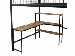 ModernLuxe Cama alta 140x200 cm - estructura de hierro - con escritorio y estantes -