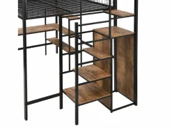 ModernLuxe Cama alta 140x200 cm - estructura de hierro - con escritorio y estantes -