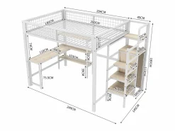 Best ModernLuxe Cama alta 140x200 cm - estructura de hierro - con escritorio y estantes - Blanco