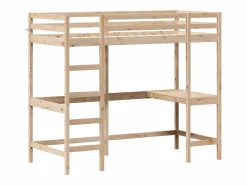 Discount Cama alta -90x190 cm con escritorio madera maciza de pino ES11726 Marru00f3n