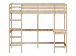 Discount Cama alta -90x190 cm con escritorio madera maciza de pino ES11726 Marru00f3n
