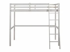 Vente-unique Cama alta 90x190 cm pino macizo color blanqueado GEDEON
