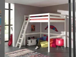 Vipack Cama alta 140x200 cm pino macizo lacado Pino