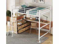 ModernLuxe Cama alta 140x200cm - escritorio esquinero con cajones - en MDF y metal -