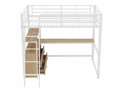 ModernLuxe Cama alta 140x200cm - escritorio esquinero con cajones - en MDF y metal -