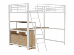 ModernLuxe Cama alta 140x200cm - escritorio esquinero con cajones - en MDF y metal -