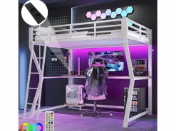 Online Cama alta 90x200cm con LED y enchufes - escritorio + escalera - Cama Alta