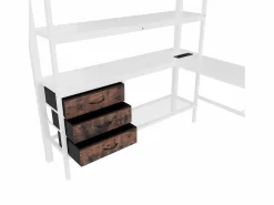 ModernLuxe Cama alta 140x200cm con LED y enchufes - escritorio con 3 cajones y balda -