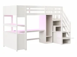 ModernLuxe Cama altillo 90×200 cm - con armario y escritorio - escalera con almacenamiento - con tomas de corriente y LED -