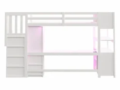 ModernLuxe Cama altillo 90×200 cm - con armario y escritorio - escalera con almacenamiento - con tomas de corriente y LED -