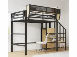 Clearance Cama altillo 90×200 cm - con escalera - almacenamiento modular - metal - (sin colchón) Cama Alta