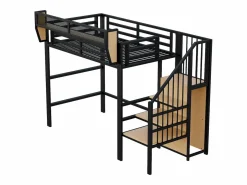 Clearance Cama altillo 90×200 cm - con escalera - almacenamiento modular - metal - (sin colchón) Cama Alta