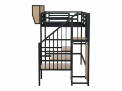 Clearance Cama altillo 90×200 cm - con escalera - almacenamiento modular - metal - (sin colchón) Cama Alta