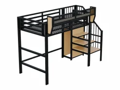 Clearance Cama altillo 90×200 cm - con escalera - almacenamiento modular - metal - (sin colchón) Cama Alta