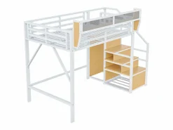 Outlet ModernLuxe Cama altillo 140×200 cm - con escalera - almacenamiento modular - metal - (sin colchón) Blanco