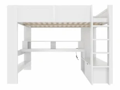 ModernLuxe Cama altillo 140×200 cm - con escritorio - con iluminación LED - con 1 cajón - con estante - (sin colchón)