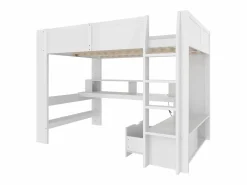 ModernLuxe Cama altillo 140×200 cm - con escritorio - con iluminación LED - con 1 cajón - con estante - (sin colchón)