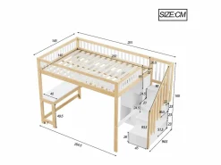 Sale ModernLuxe Cama altillo 140×200 cm - con iluminación LED - con escalera de almacenamiento - con estantes - con escritorio - Blanco + Natural (colchón no incluido) Color natural claro / Blanco