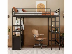 Online Cama altillo de metal 90x200 cm - con escritorio + tomas USB + barreras - Cama Alta