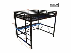 Discount Cama altillo de metal 160x200cm - con escritorio - con iluminación LED y puerto de carga USB - ​ (sin colchón) Cama Alta|Cama Infantil