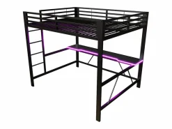 Discount Cama altillo de metal 160x200cm - con escritorio - con iluminación LED y puerto de carga USB - ​ (sin colchón) Cama Alta|Cama Infantil