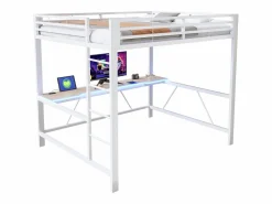 ModernLuxe Cama altillo de metal 160x200cm - con escritorio - con iluminación LED y puerto de carga USB - ​ (sin colchón)
