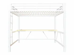 ModernLuxe Cama altillo de metal 160x200cm - con escritorio - con iluminación LED y puerto de carga USB - ​ (sin colchón)