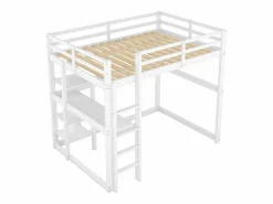 Sale ModernLuxe Cama altillo de pino macizo de 140x200 cm con escritorio y estantes - Blanco