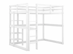 Sale ModernLuxe Cama altillo de pino macizo de 140x200 cm con escritorio y estantes - Blanco