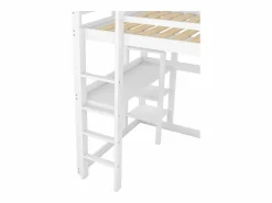 Sale ModernLuxe Cama altillo de pino macizo de 140x200 cm con escritorio y estantes - Blanco