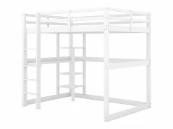 Sale ModernLuxe Cama altillo de pino macizo de 140x200 cm con escritorio y estantes - Blanco