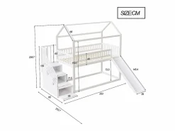 ModernLuxe Cama altillo infantil 90x200 cm - con tobogán y escalera de almacenaje - madera maciza - con somier de láminas -