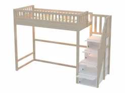 Best Cama altillo 90x200 cm - con escalera de seguridad - con barreras de seguridad - con iluminación LED - natural​ (colchón no incluido) Cama Alta