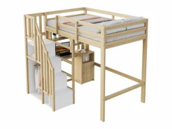 ModernLuxe Cama altillo 90x200 cm - con estantes - con mesa de trabajo - con escalera - natural (colchón no incluido)