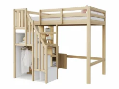 ModernLuxe Cama altillo 90x200 cm - con estantes - con mesa de trabajo - con escalera - natural (colchón no incluido)