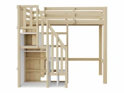 ModernLuxe Cama altillo 90x200 cm - con estantes - con mesa de trabajo - con escalera - natural (colchón no incluido)