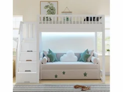 Sale Cama altillo 140x200 cm - con escalera de seguridad - con barreras de seguridad - equipado de luces LED - ​ (colchón no incluido) Cama Alta