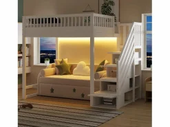 Sale Cama altillo 140x200 cm - con escalera de seguridad - con barreras de seguridad - equipado de luces LED - ​ (colchón no incluido) Cama Alta