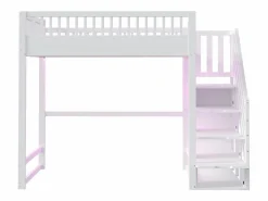 Sale Cama altillo 140x200 cm - con escalera de seguridad - con barreras de seguridad - equipado de luces LED - ​ (colchón no incluido) Cama Alta