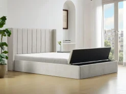 New Vente-unique Cama arcón 160 x 200 cm con banco en tela color + colchón - DOUINO Beige
