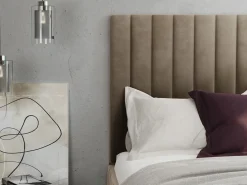 Vente-unique Cama arcón cabecero costuras verticales 160 x 200 cm terciopelo gris arenoso - LARALI II