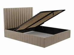 Discount Cama arcón de 160 x 200 cm con cabecero con costuras verticales terciopelo gris + colchón - LARALI Cama Terciopelo