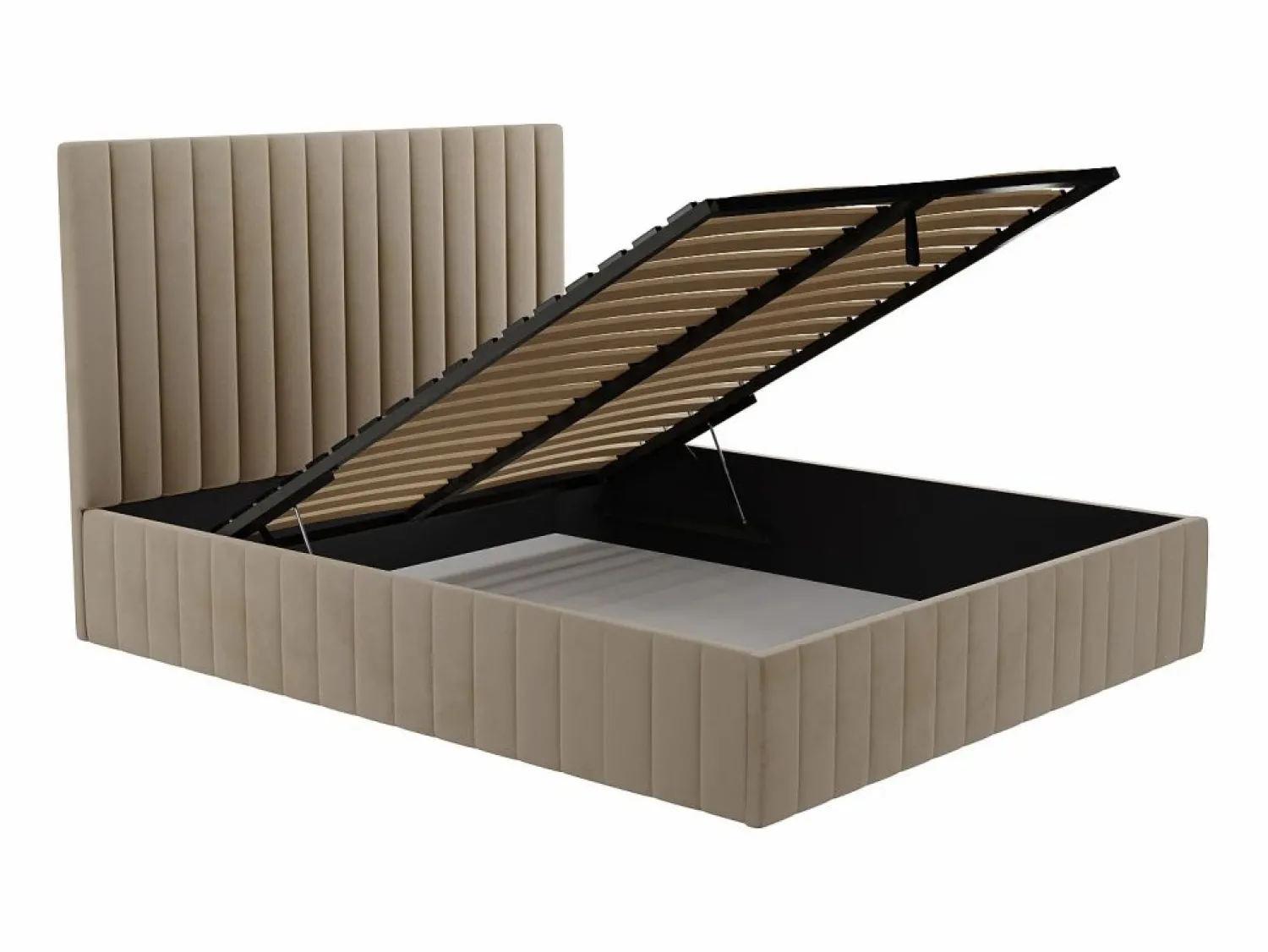 Discount Cama arcón de 160 x 200 cm con cabecero con costuras verticales terciopelo gris + colchón - LARALI Cama Terciopelo