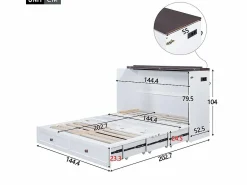 Clearance KOMHTOM Cama armario 140 x 200, con cajones al final de la cama y estantes en la cabecera, con USB y enchufes, Blanco